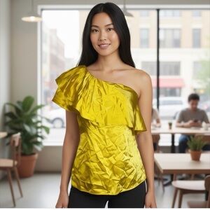 BCBGMaxAzria Yellow Silk One Shoulder Top